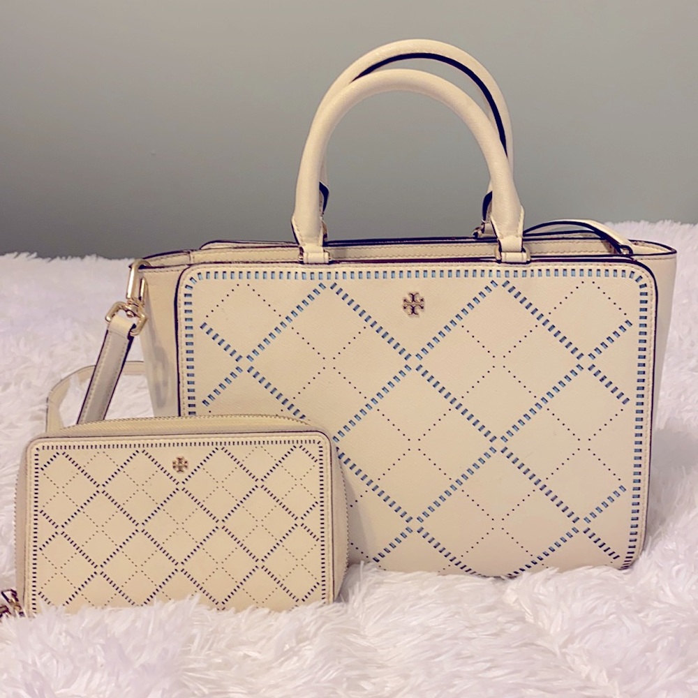 Tory Burch cream handbag with wallet/clutch